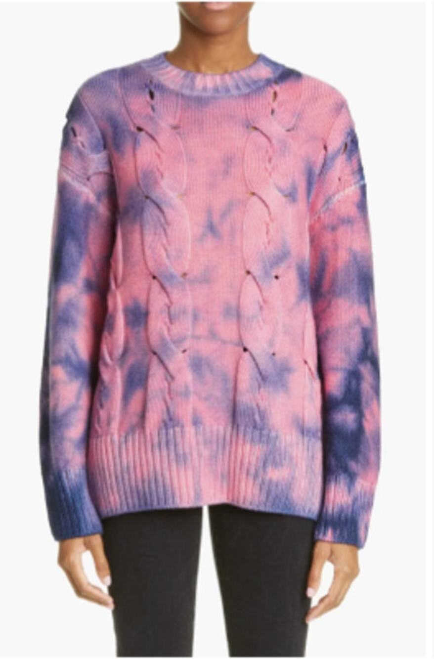 OFF WHITE NWT Women's Pink & Blue Tie Dye Wool Blend Cable Knit Sweater // L